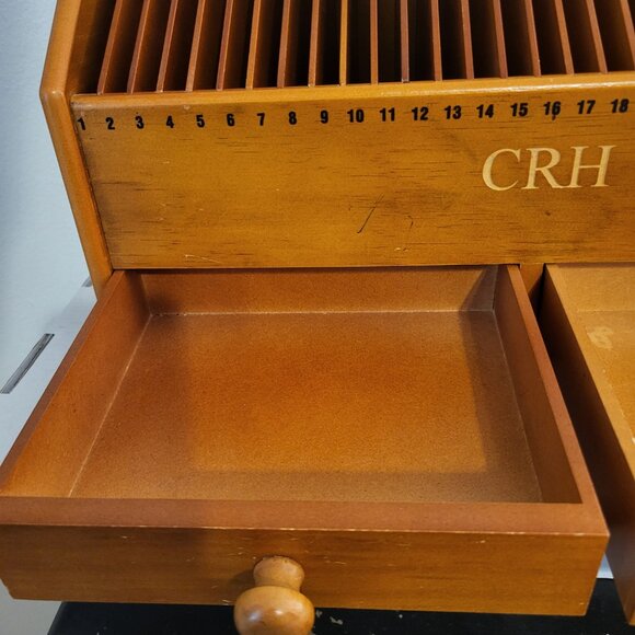 VTG LILLIAN VERNON Wood Desktop Mail CD ORGANIZER 31 SLOTS & DRAWERS 16 x 18" - Picture 8 of 11